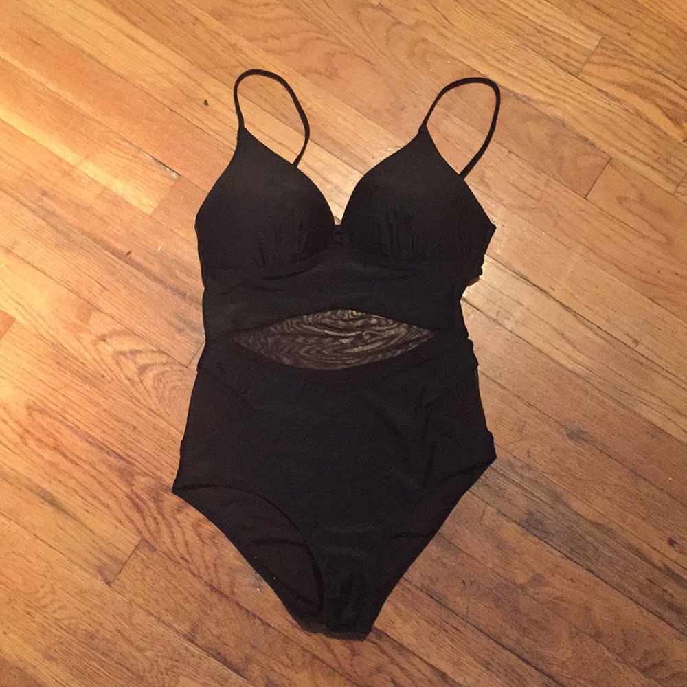 Forever 21 Blk Mesh Paneled 1 Piece Swimsuit M